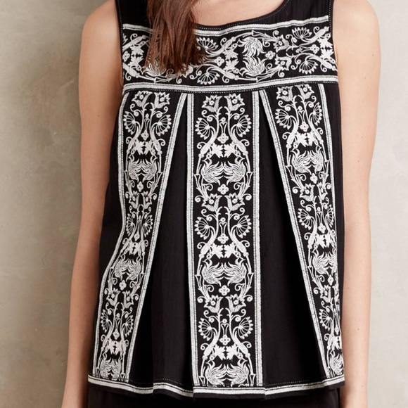 ANTHROPOLOGIE: Black/White Embroidered Tank - Picture 3 of 3